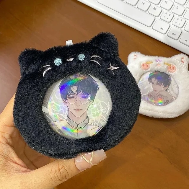 Kawaii Black Cat Badge or Plush Photocard Holder