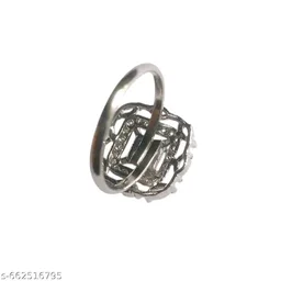 Premium Silver Plated American Diamond Ring – Blue, Ruby, & Green Colour Options - Blue