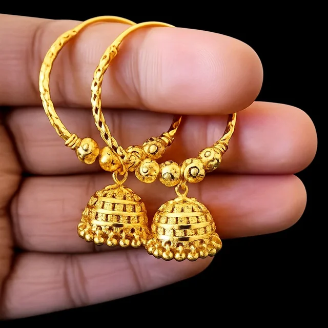 Gold Plated Hoop Jhumka Earrings With 
Beads For Women Traditional Bridal 
Wedding Festive Daily Wear Ethnic Style