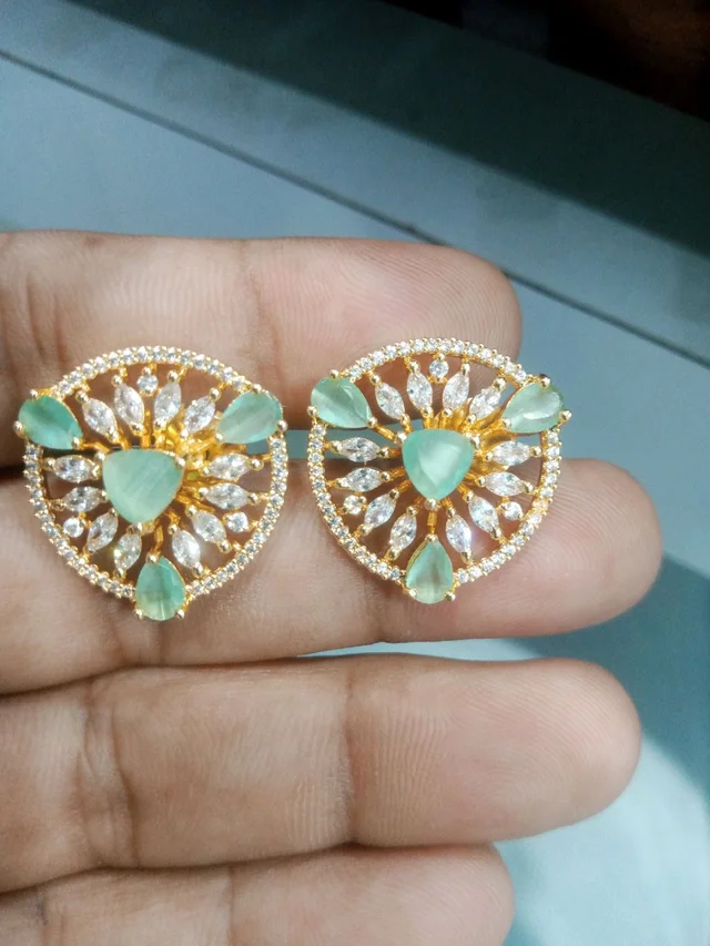 Glostar Jewellery Premium Designer Stone Stud Earrings for Women & Girls - Mint Green