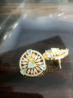 Glostar Jewellery Premium Designer Stone Stud Earrings for Women & Girls - Mint Green