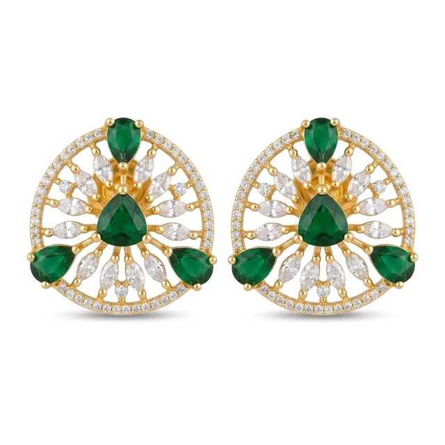 Glostar Jewellery Premium Designer Stone Stud Earrings for Women & Girls - Teal