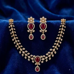 Glostar Jewellery Maroon AD Necklace Set - Maroon