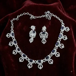 Glostar Jewellery Maroon AD Necklace Set - Twilight Blue