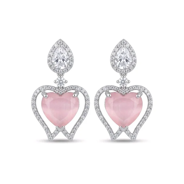 Glostar Jewellery Elegant Heart Pendant Drop Earrings - Pink Flare