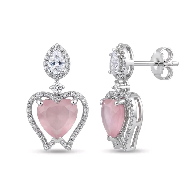Glostar Jewellery Elegant Heart Pendant Drop Earrings - Pink Flare