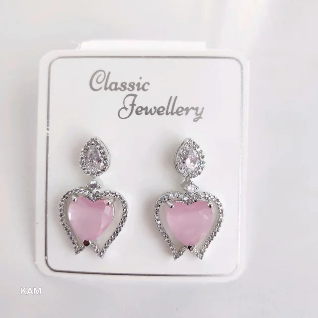Glostar Jewellery Elegant Heart Pendant Drop Earrings - Pink Flare