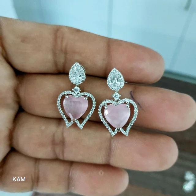 Glostar Jewellery Elegant Heart Pendant Drop Earrings - Pink Flare