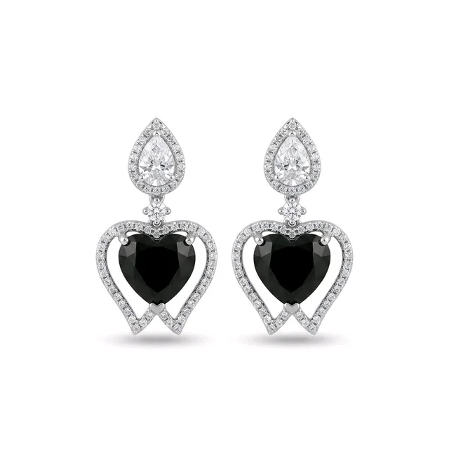 Glostar Jewellery Elegant Heart Pendant Drop Earrings - Black