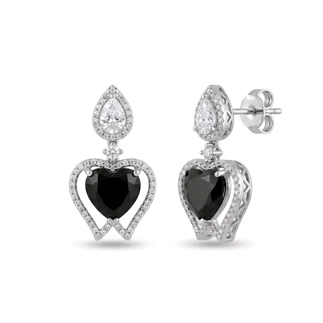 Glostar Jewellery Elegant Heart Pendant Drop Earrings - Black