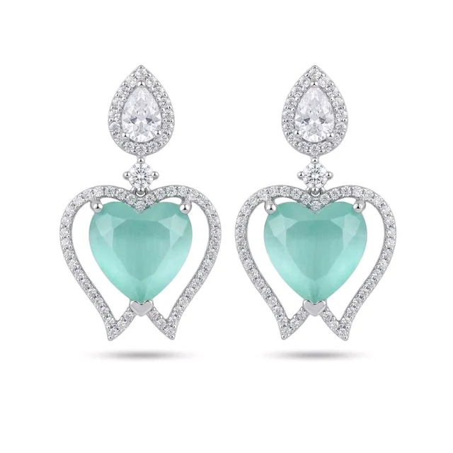 Glostar Jewellery Elegant Heart Pendant Drop Earrings - Teal