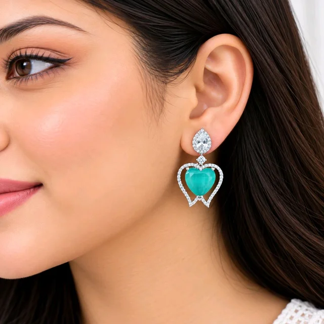 Glostar Jewellery Elegant Heart Pendant Drop Earrings - Teal