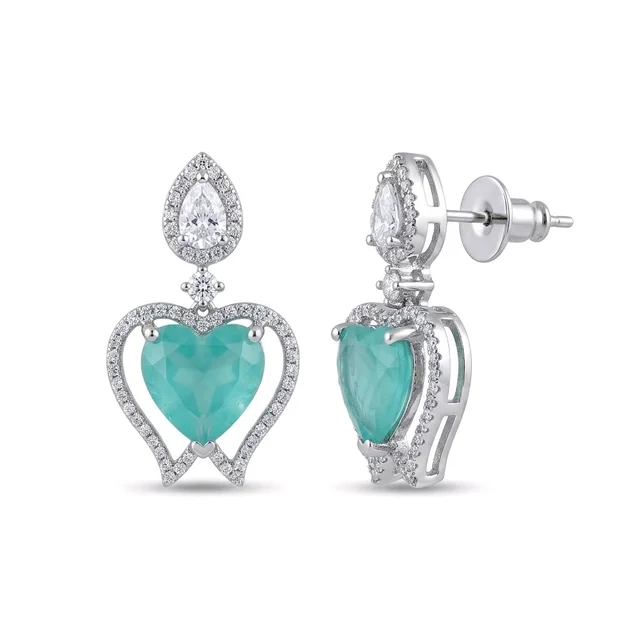 Glostar Jewellery Elegant Heart Pendant Drop Earrings - Teal
