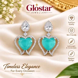 Glostar Jewellery Elegant Heart Pendant Drop Earrings - Teal