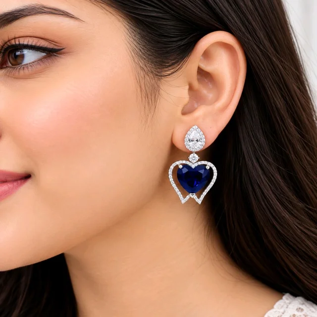 Glostar Jewellery Elegant Heart Pendant Drop Earrings - Ultramarine