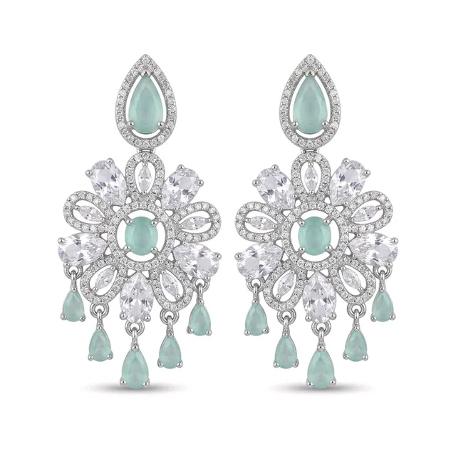 Floral Crystal Chandelier Earrings - Shadow Green