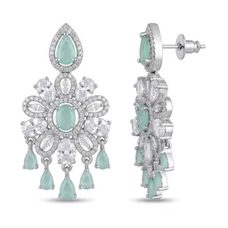 Floral Crystal Chandelier Earrings - Shadow Green