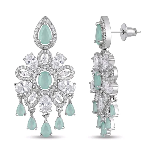 Floral Crystal Chandelier Earrings - Shadow Green