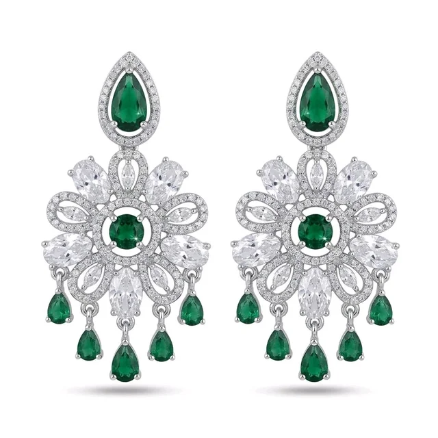 Floral Crystal Chandelier Earrings - Fun Green