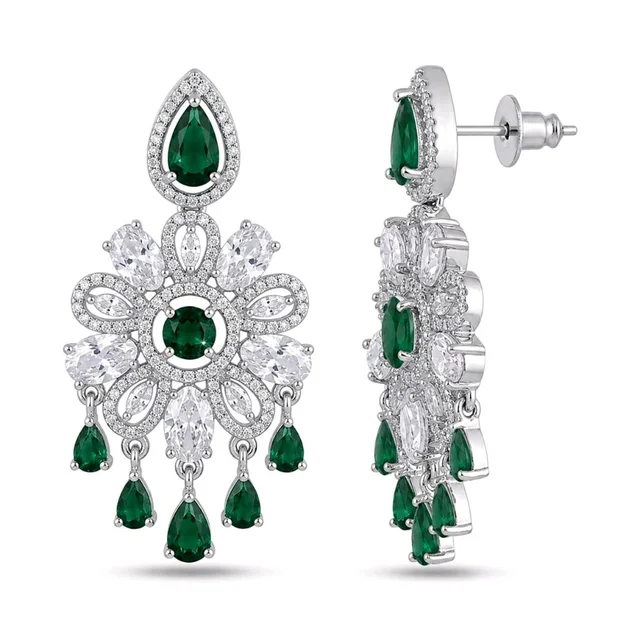 Floral Crystal Chandelier Earrings - Fun Green