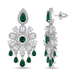 Floral Crystal Chandelier Earrings - Fun Green