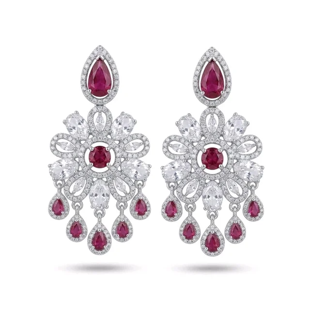 Floral Crystal Chandelier Earrings - Shiraz