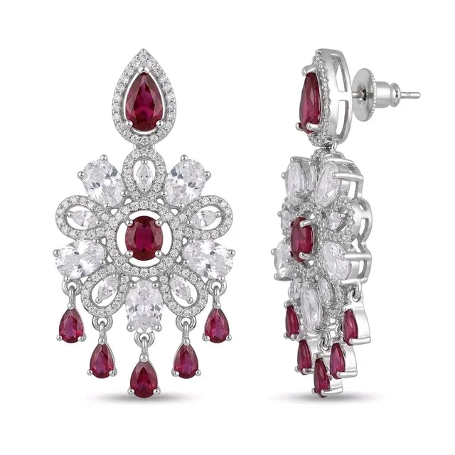Floral Crystal Chandelier Earrings - Shiraz