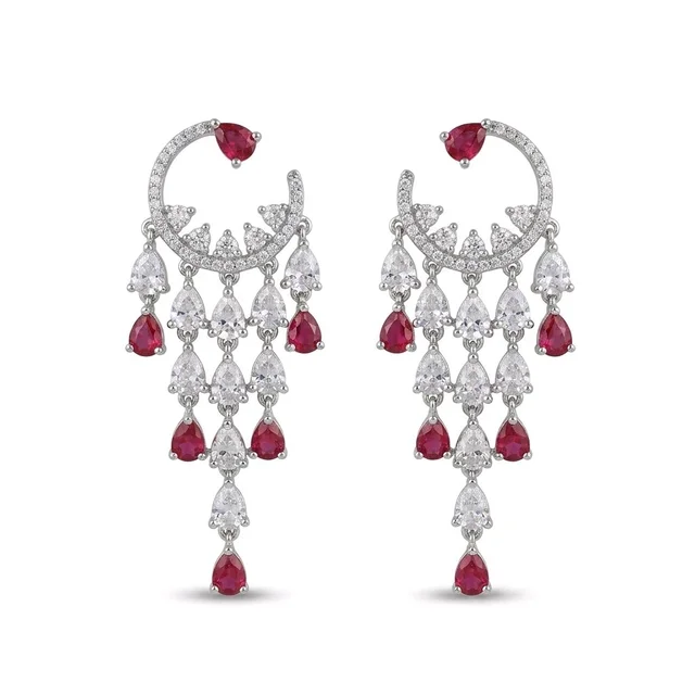 Glostar Jewellery Royal Chandbali Cascade Earrings - Red