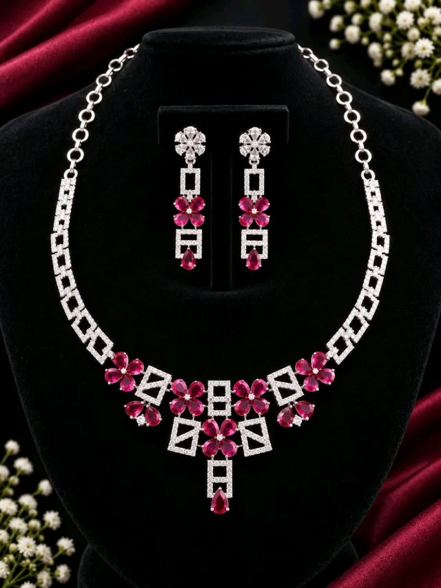 Floral Lattice Statement Necklace Set