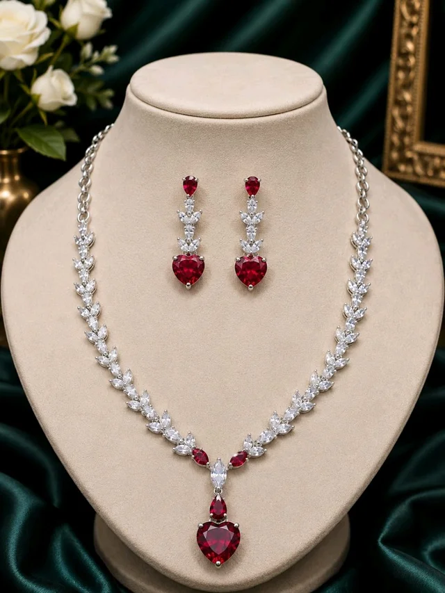 Floral Vine Heart Pendant Necklace Set