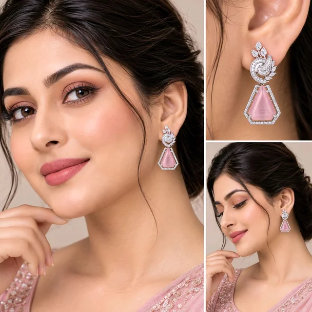 Shiny Gold Art And Jewellery Trending Jewellery Design Earring - pink