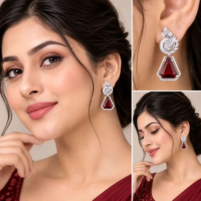 Shiny Gold Art And Jewellery Trending Jewellery Design Earring - Maroon