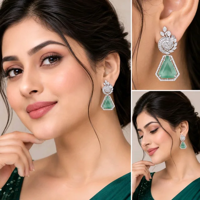 Shiny Gold Art And Jewellery Trending Jewellery Design Earring - Mint Green