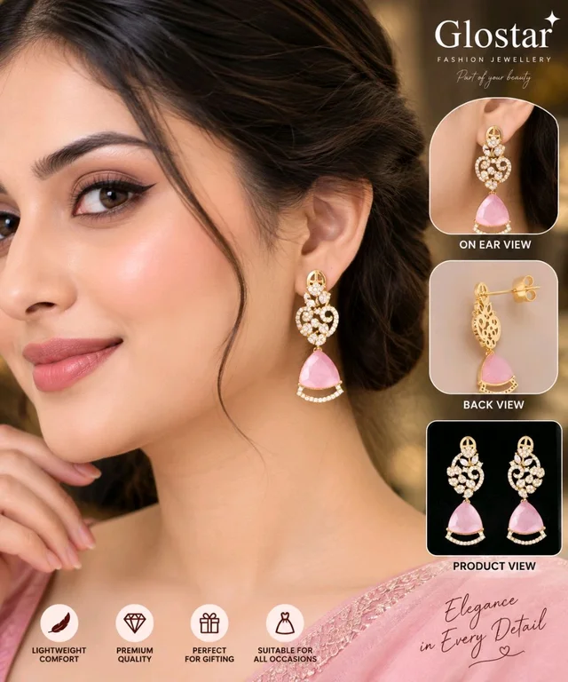 Elegant Designer Mehandi Plated American Diamond Fashion Earrings