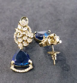 Glostar Jewellery Elegant Designer Mehandi Plated American Diamond Fashion Earrings - Navy Blue