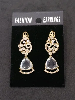 Glostar Jewellery Elegant Designer Mehandi Plated American Diamond Fashion Earrings - White