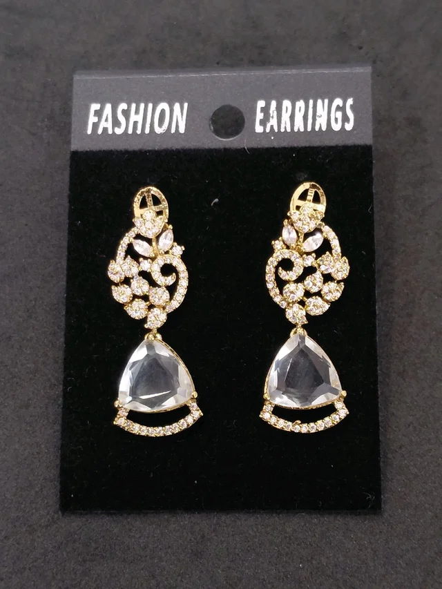 Glostar Jewellery Elegant Designer Mehandi Plated American Diamond Fashion Earrings - White