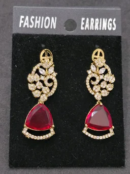 Glostar Jewellery Elegant Designer Mehandi Plated American Diamond Fashion Earrings - Spray