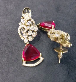 Glostar Jewellery Elegant Designer Mehandi Plated American Diamond Fashion Earrings - Spray