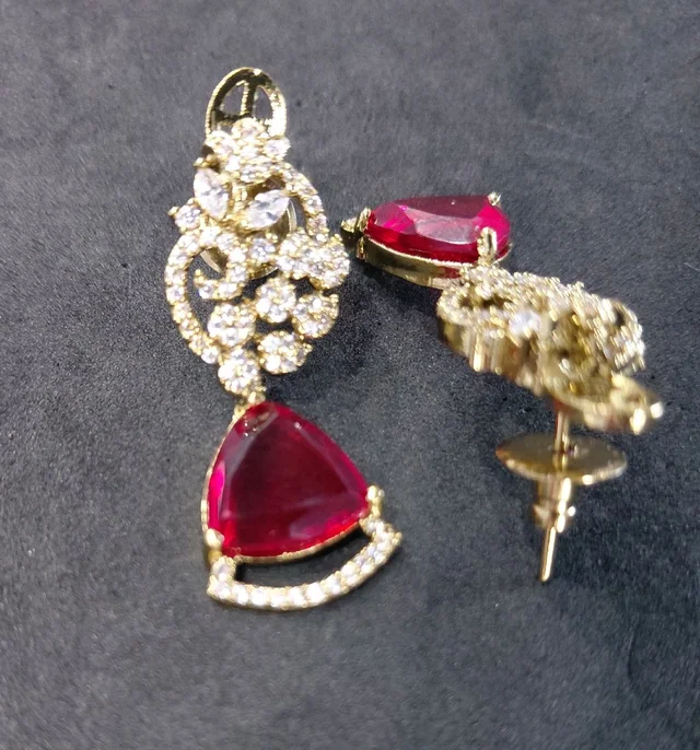 Glostar Jewellery Elegant Designer Mehandi Plated American Diamond Fashion Earrings - Spray