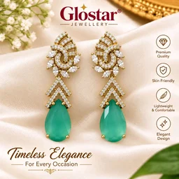 Glostar Jewellery AD Big Stone Earings CZ Earring ES63 - Maroon