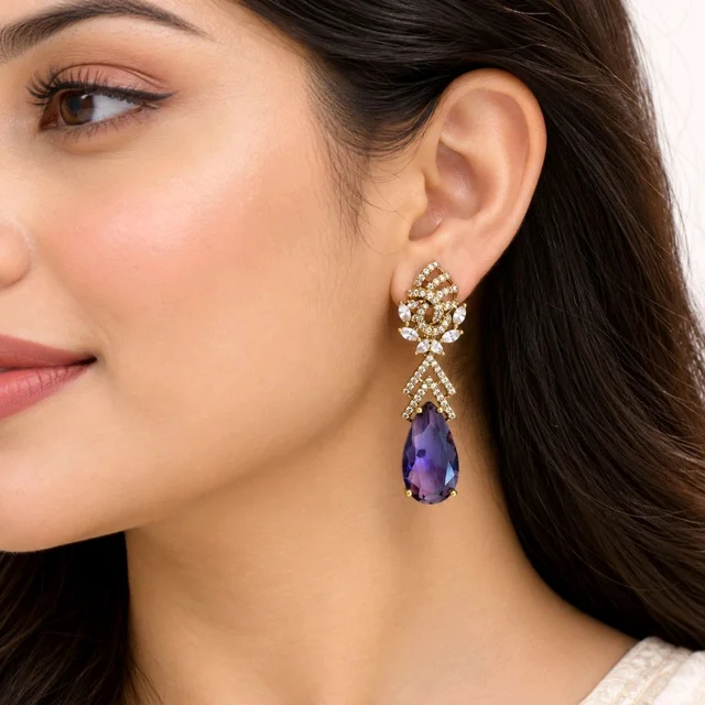 Glostar Jewellery AD Big Stone Earings CZ Earring ES63 - Cherry Pie