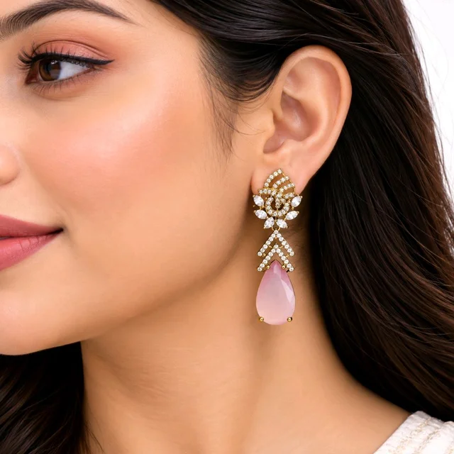 Glostar Jewellery AD Big Stone Earings CZ Earring ES63 - Pink Lace