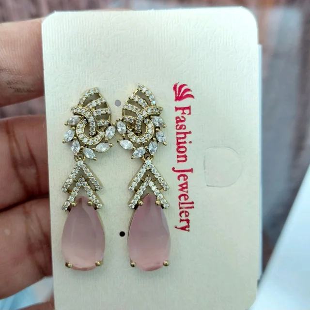 Glostar Jewellery AD Big Stone Earings CZ Earring ES63 - Pink Lace