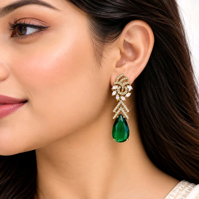 Glostar Jewellery AD Big Stone Earings CZ Earring ES63 - Japanese Laurel