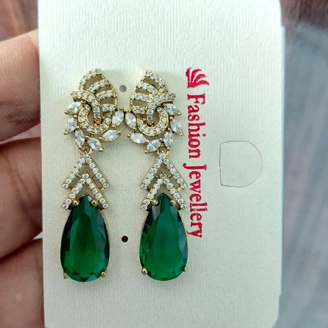 Glostar Jewellery AD Big Stone Earings CZ Earring ES63 - Japanese Laurel
