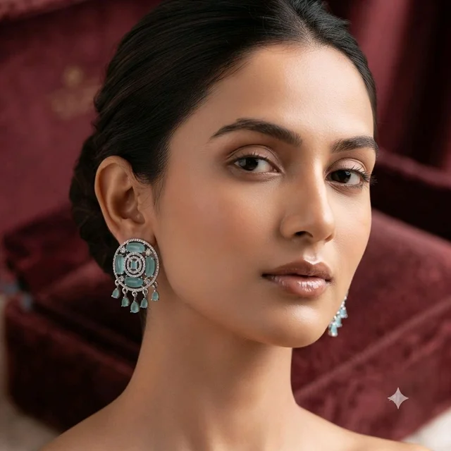 Sea Green AD/CZ Stone Earings For Women And Girls 