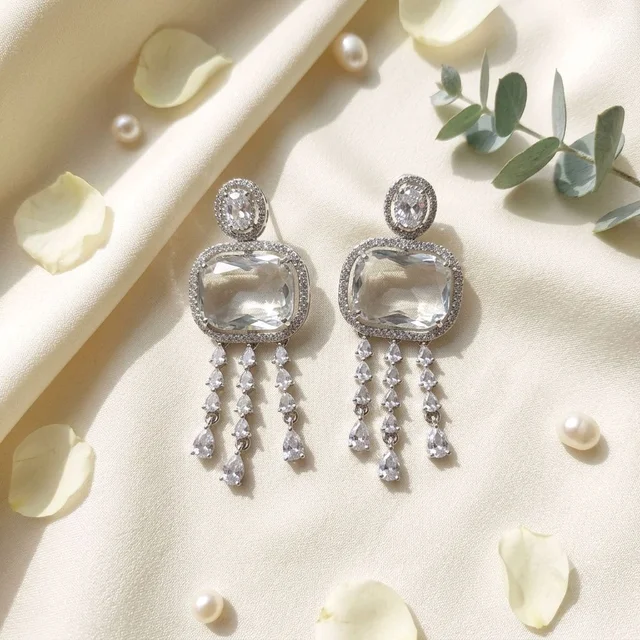 Crystal Cascade Rectangle Drop Earrings