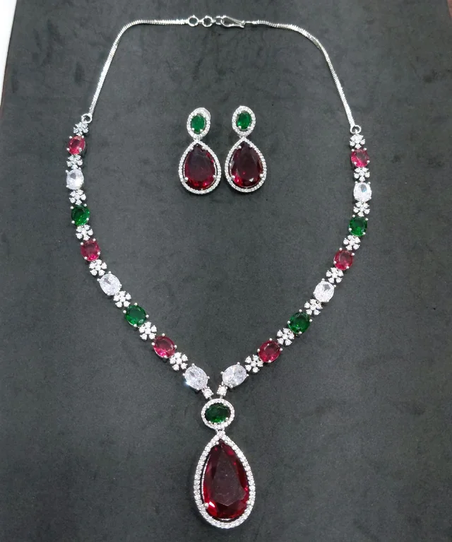 Multi Colour AD Stone Necklace Set 