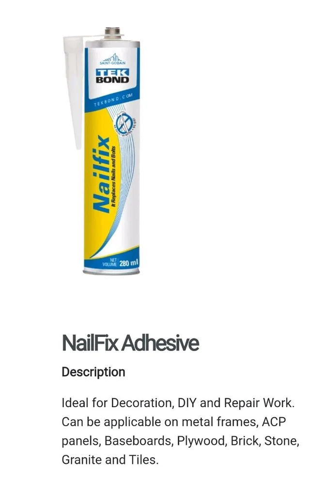 Tekbond Nailfix Green 280 ML Tiles Bostic For Plywood Etc Not For Glass Internal Use
